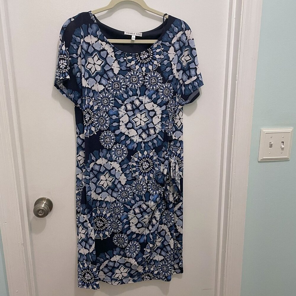 Robbie Bee Faux Wrap Dress w/Side Knot Accent Size L
